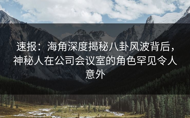 速报：海角深度揭秘八卦风波背后，神秘人在公司会议室的角色罕见令人意外